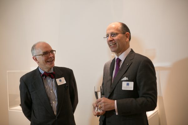 (L) Lark Mason, chairman of Asia Week New York and Mike Hearn, the Douglas Dillon chairman of Asian Art at The Metropolitan Museum of Art at the press reception of Asia Week New York 2017 at the Erik Thomsen Gallery in New York, on Dec. 8, 2016. (Benjamin Chasteen/Epoch Times)